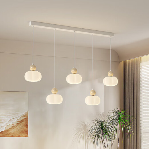 Primera impresión 2025 NUEVA LAMP DE RESTAURANTE ESPECTURA Full Spectrum Restaurante Lámparas de calabaza Modern Simple Pumpkin Lámpara Guangdong Zhongshan MTJ689-5 Disc de tres colores LED (blanco + beige)