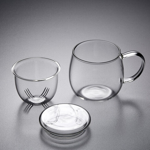 Quandu glass tea cup, tea set, office cup, drinking tea cup, green tea cup with filter liner, tea cup, glass water cup, tea cup QD01 (380ML)