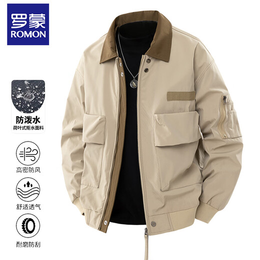 ROMON jacket men's spring and autumn jacket casual top business lapel waterproof fashion trend amber black XL