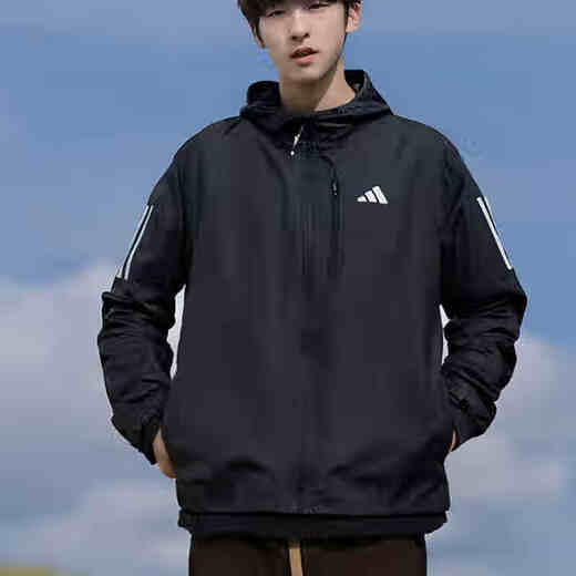Adidas Jacket Men's 25 Autumn New Outdor Running Sportswear informal Men transpirable a prueba de viento Hombres en1483/negro/tejido One Mication M Recomendado 135-155Jin [Jin iguala 0.5 kg]