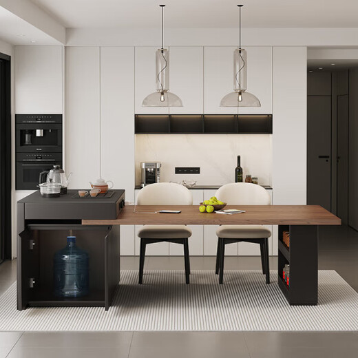 Suzhan solid wood island dining table and chair combination home modern simple light luxury style all-in-one slate retractable table dining table solid wood island dining table three-socket socket + electric tea stove + built-in tea tray 180x72x74cm