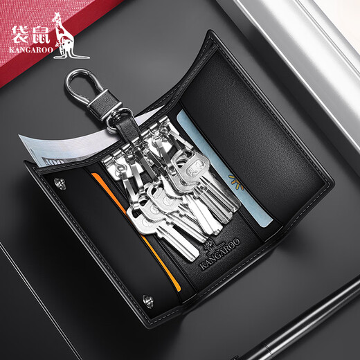 Känguru-Schlüsselbeutel Echtes Leder 2024 Neues multifunktionales Kauflatten-Key-Launen-Speicher-Taschen-Brieftasche integriert Schwarz integriert