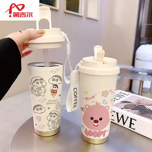 CLCEY德国进口品质凯蒂猫可爱咖啡杯学生保温杯大容量316陶瓷不锈钢水 不锈钢内胆-FA691线条小狗+挂绳