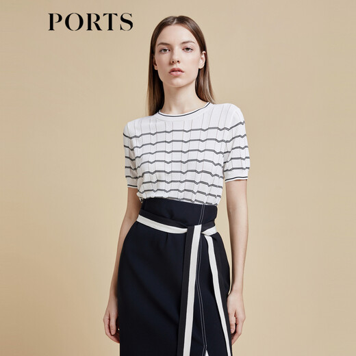 Ports Baozi Mall Même style que le début du printemps nouveau style 'Irrégulet Striped Tritt Top' LD8K724PZE015 Milky White Mydled Couleur L