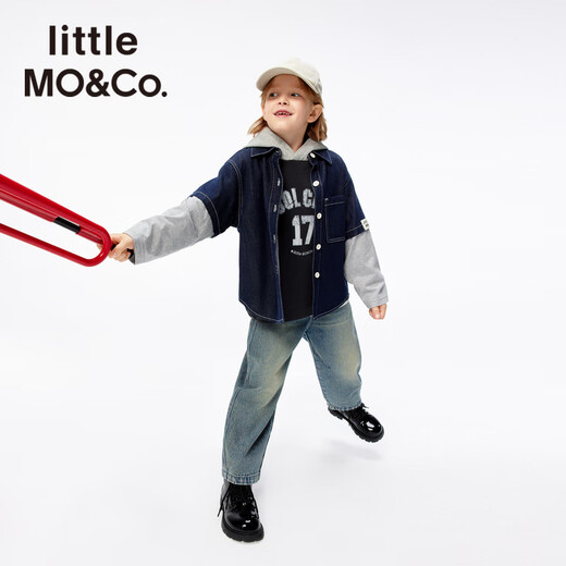 Little MO&Co. Children's Clothing 25 Spring New Boys' Fake Two-Piece Denim Sweatshirt Shirt Jacket KBE1SHT014 Denim Blue 150 150/72