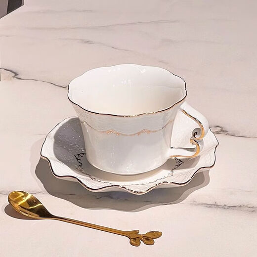 筏芯茶杯茶壶套装现代简约轻奢下午茶茶具高档搬家乔迁新居礼品送闺蜜 轻奢花茶杯碟含勺普通包装【1049】