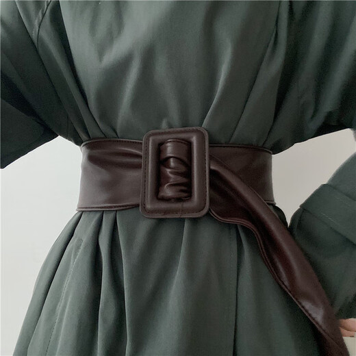 CLCEY soft leather non-hole belt for women with skirt corset decoration retro matching dress coat suit girdle extra wide black