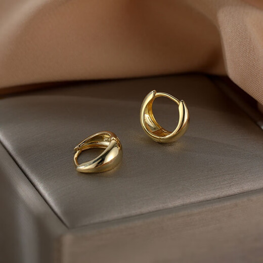 Guanpu Pavilion Fat Donglai's same style pt950 platinum plain hoop earrings PT950 women's simple and versatile ear hoops with a sense of temperament earrings for girls, small fat hoop earrings