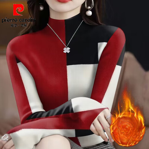 Pierre Cardin German velvet bottoming shirt for women with T-shirt, stylish half turtleneck top for women, 2026 spring and autumn new style, color matching, fashionable and versatile, black gray XL recommended 110-125Jin Jin equals 0.5 kg