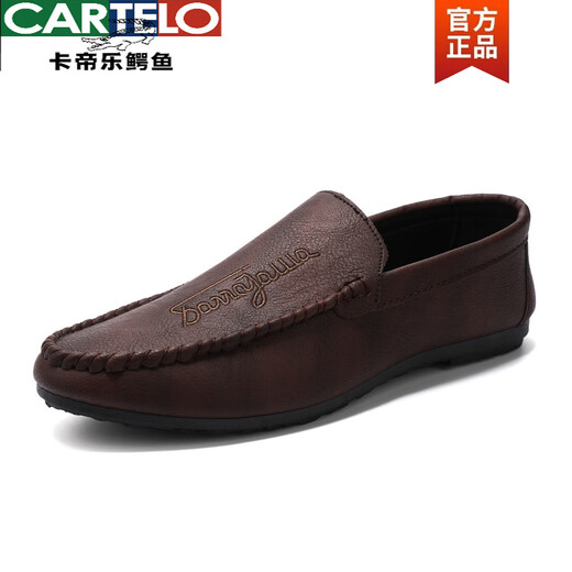 卡帝乐鳄鱼（CARTELO）2025新款春季男鞋豆豆鞋男潮流英伦商务休闲皮鞋韩版时尚懒人鞋子 D838黑色 41