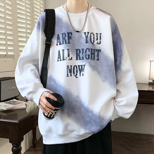 森马（Semir）卫衣男款春秋季2025新款圆领长袖t恤男潮牌青少年扎染印花打底衫T LF5009白色 M 约95-110斤可穿