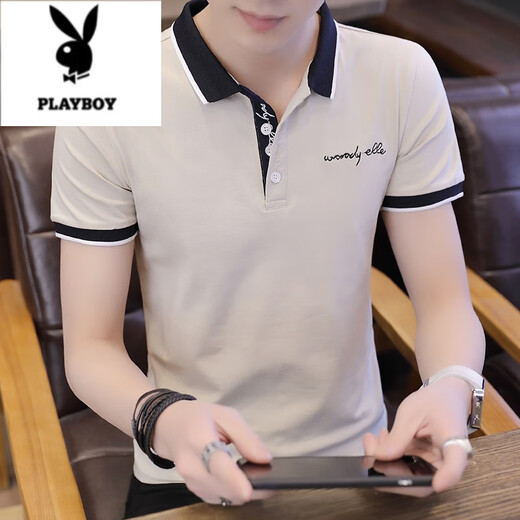 花花公子（PLAYBOY）短袖t恤男士夏季韩版潮流粉色polo衫潮牌翻领半袖上衣服学生体恤 701粉色 3XL