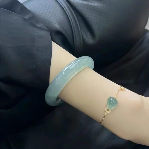 Laokeng Jade Bracelet Burmese Oil Green Floating Flower Jade Bracelet Female Imperial Concubine Bracelet Ice Type Light Green Jade Bracelet Women's No. 58