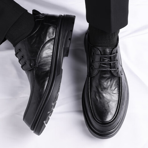 Zapatos de cuero portulese para hombres de negocios británicos para hombres zapatos casuales de negocios bajo zapatos de boda de la suela gruesa bajo 9929 Negro 39