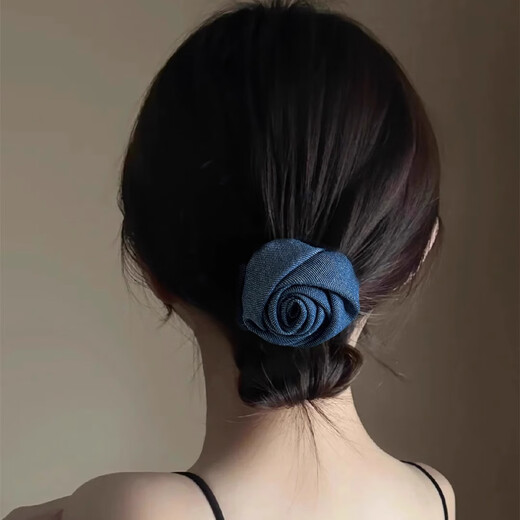 须橘玫瑰心事花朵大肠发圈女扎丸子头绳女气质后脑勺高级感苏发带百搭 深蓝花朵发圈F216