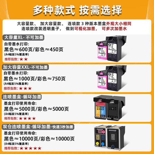 
Applicable to HP 47 ink cartridges 4825 4826 4829 4828 4877 4800 4929 Printer black color 47 color continuous spray Circular ink adds 100ML ink 3 bottles