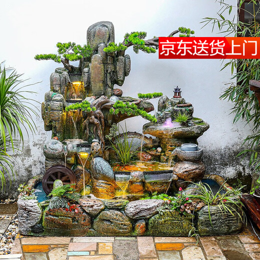 缘泉家大型田园假山喷泉流水鱼池客厅办公加湿室外花园水幕山水庭院摆件 688款小号-110x68x110cm 热卖款