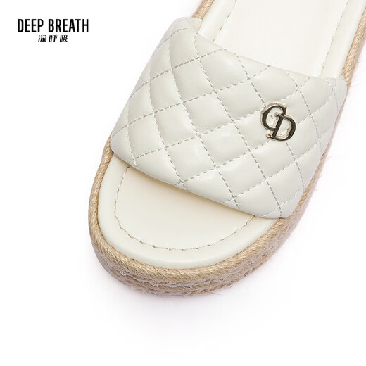 Deep Atem Tief Atem Frauenschuhe französische High-End-Diamant kleiner Geschmackstil Dicker Sohle Sandalenschuppen Frauen Ax14105 Weiß 38