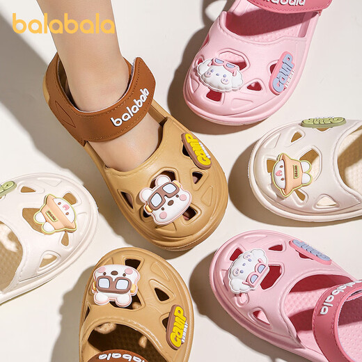 Balabala Kindersandalen Sommer 2025 Neue Art der Kinderlochschuhe für Jungenzehen Anti-Kicking-Mädchen-Kinder Anti-Rutsch-Strandschuhe Beige 28 Inner Länge 17 cm geeignet für Füße Länge 16,5-17,2 cm
