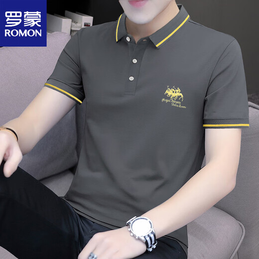 
Romon lapel carbon gray summer fashion trend polo. shirt men's cotton short-sleeved T-shirt work clothes base carbon gray S5012 model embroidered lapel 2XL 145-155Jin [Jin equals 0.5 kg]