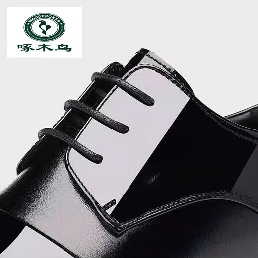
Woodpecker brand high-end inner heightened leather shoes for men 10cm Korean version of bright leather patent leather heightened men's shoes for marriage date and leisure increase 736 black height increased 6cm model 43