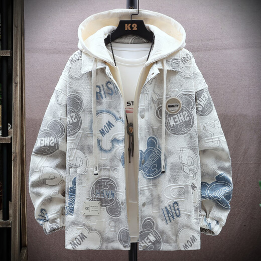 
Baoming jacket men's fake two-piece hooded autumn and winter style velvet printed jacket men's trendy brand teenager spring and autumn workwear jacket W9903 Bear XL (about 140~160 Jin [Jin equals 0.5 kg] can be worn)