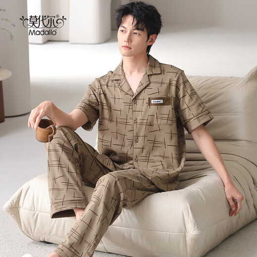 Modal Pyjamas Herren Sommer Reine Baumwolle kurzärmelige Hosen Hauskleidung Lapel Herren Sommeranzug 2025 Neue NSN-9855 L Männer