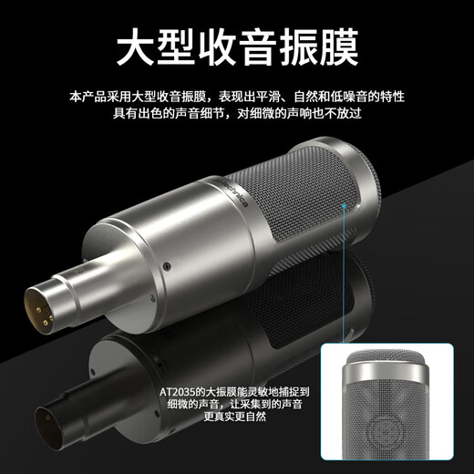 Audio-Technica AT2035 condenser microphone recording studio equipment set professional recording audio novel recording anchor live broadcast full set of computer karaoke external sound card mobile phone microphone AT2035 silver + midi M pro sound card