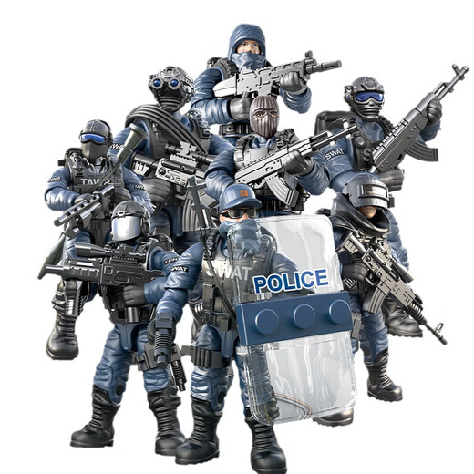 翔竣积木特警士兵人偶模型多动关节军事拼装人仔套装男孩玩具礼物 XJ-9902闪电特警队8款人偶+武器