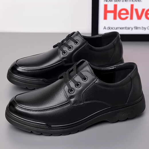 Région occidentale Chaussures de camel Père Spring Men's Cuir Top Layer Cowhide Casual Business Vêtements Papa d'âge moyen Light Soft Sole Cuir Chaussures LT6627 Four Seasons Black 38