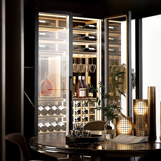 Qielong 808W red wine cabinet double-door constant temperature moisturizing ultra-thin insertable air-cooled frost-free compressor wine cabinet office home liquor and wine refrigerated display 808W obsidian black + beech wood shelf + stainless steel cabinet