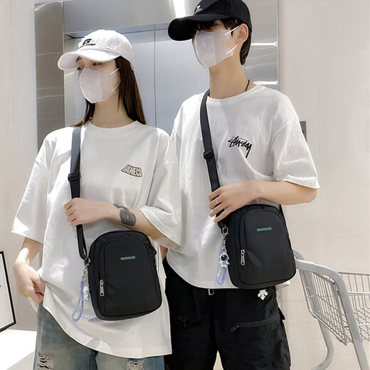 Warrior men's shoulder bag trendy small shoulder bag casual crossbody bag men's small bag women's bag sports mobile phone small backpack black large size