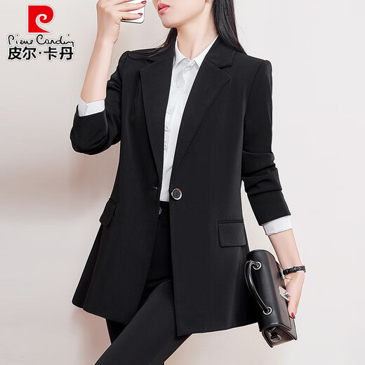 Pierre Cardin plus size plus size professional women's suit, fat, high-end, slim, interview formal suit, spring and autumn work clothes, black jacket XL 120-140Jin Jin is equal to 0.5 kg