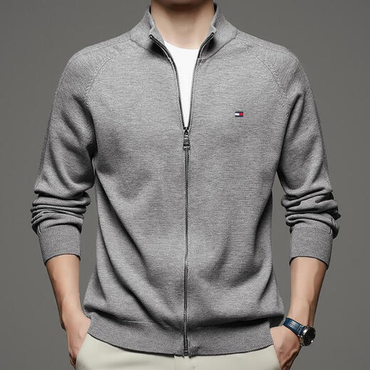 
Tommy Hee Kelly Tommy Pure Wool Cardigan Jacket Men's Middle-aged Spring and Autumn New Stand-collar Zipper Knitted Top New Bedding 4XL 190 [Suggested 190-195Jin [Jin equals 0.5 kg]]