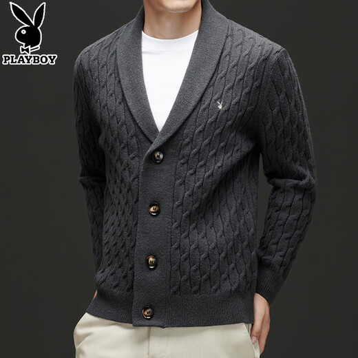 Playboy Cardigan Herren Winterjacke Männer vielseitiger dicker Nadelwolle Pullover vielseitiger gestrickter Pullover verdickter Männer Outerwear Faden schwarz 3xl 185