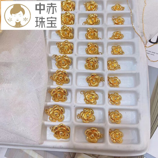 Medium red 5D hard gold cyanide-free gold camellia pendant 999 solid gold rose women's pure gold necklace as a gift for wife Small version flower pendant about 1.9g