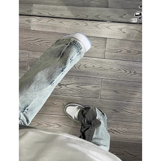 7 hochwertige amerikanische High Street-Waschen und alte Jeans-Flammdruckdesign Gerade schlanker Vibe Micro-Flare Hosen Trendy DDD-689# Gelbe Schlammfarbe 3xl