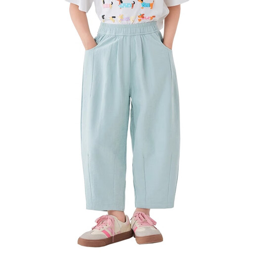 moonkids女童裤子2025新款夏装阔腿裤儿童洋气哈伦萝卜裤夏季女宝休闲卫裤 两条装【15263蓝色+15279蓝色】 110 cm