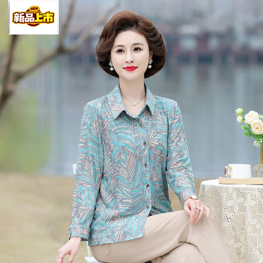 初径2025中老年妈妈印花衬衫上衣女新款老太太春夏装衬衣老人衣服长袖 687有颜色1 XL 建议80-100斤