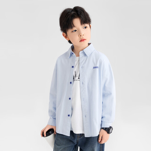 Zuoxi boys' shirts children's shirts spring and autumn thin coat pure cotton 2026 new style boys' inner wear blue 130