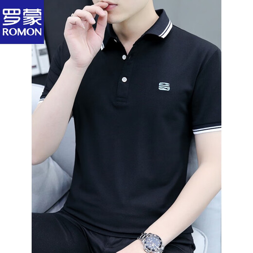 Romon Handsome Menere de cuello corto Top de manga corta de verano jóvenes casuales jóvenes de cuello pequeño camiseta media manga de polo tostado cuello blanco s5012 guapo nuevo m peso 95-115