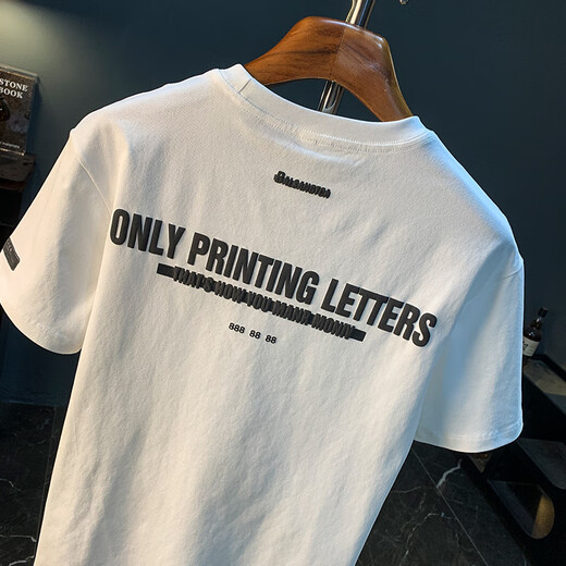 
Qianji (QIANJI) letter printing trendy brand heavy short-sleeved T-shirt for men 2025 summer thin loose casual half-sleeved T-shirt for men white [JSW9921] L suitable for 109-123Jin [Jin equals 0.5 kg] wear