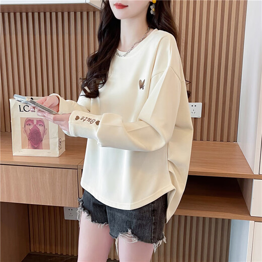Pier Cardin [tela de alta calidad] cuello redondo bordado para mujeres Borded Spring y Autumn New Design Lo suelto y rosa de emparejamiento KLL9757. M Recomendado 80-115Jin [Jin equivale a 0.5 kg]