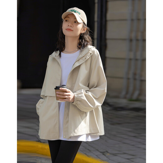 Demana [Informelles College] Frühlings- und Herbst -Intelligenz Einfacher Stil mit Kapuze mit Zipper -Trenchcoat Lose Silhouette versteckter weiblicher Mantel