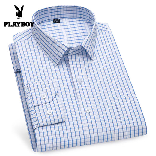 Playboy Frühlings- und Herbst-Herren-Plaid Langarm Shirt Professionelles Baumwollhemd Business Casual Elasticaling Falten Anti-Falten-Arbeitskleidung 6629 38