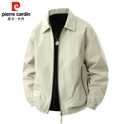 Pierre Cardin jacket men's spring and autumn trendy brand premium lapel jacket men's casual retro top men's Khaki XL
