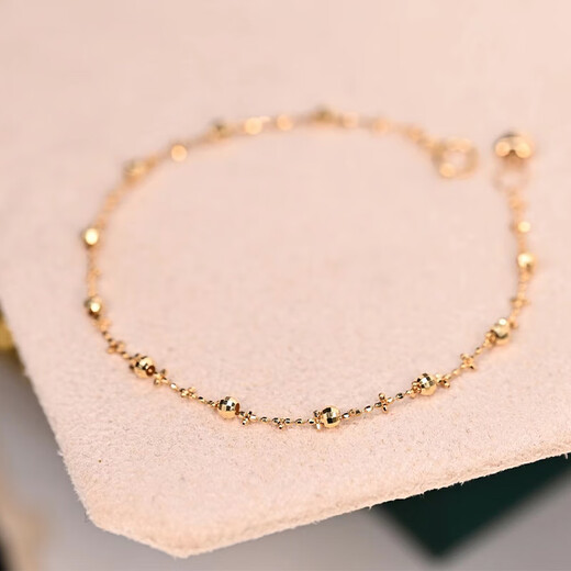 Kechu 18k gold plain gold faceted beaded bean bracelet, worn alone and stacked, exquisite and romantic ROKEKE 18k gold, it is recommended to be 1cm larger than the hand circumference 16cm