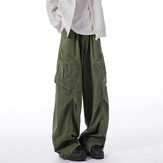 Bo Mingchen casual pants men's spring and autumn new American retro design workwear trousers trendy brand loose drape straight pants men brown L recommended 120-135Jin Jin equals 0.5 kg