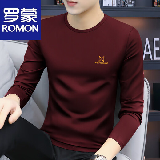 Luo Meng 2025 New Spring and Autumn Thin Long Sleeve T-Shirt Men's Slim Autumn Bottoming Shirt Round Neck Underwear Top Black 355 Long Sleeves 2XL Recommended 135-150 Jin Jin equals 0.5 kg
