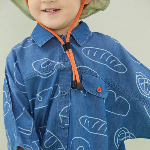 Papa crawl spring children's shirt boys and girls denim printed tops fashionable going out haze blue 110
